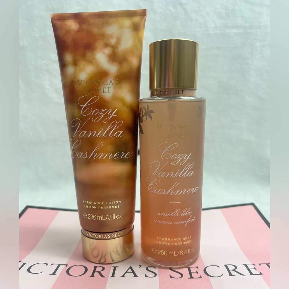 Victoria's Secret Cozy Vanilla Cashmere Set body lotion and mist 8.4 oz .